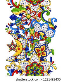 Mexican seamless pattern. Traditional decorative objects. Talavera ornamental ceramic. Ethnic folk ornament.