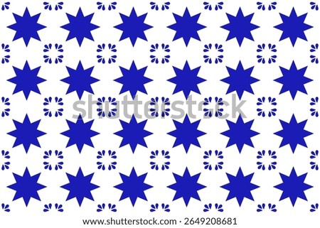Mexican seamless star pattern with traditional blue talavera ceramic tile. Vector illustration. Mosaic design art.