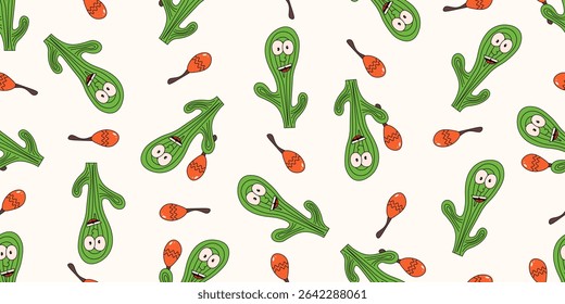 Mexican seamless trellis. Whimsical Cactus seamless pattern. Ideal kids nursery wallpaper decor fabric textile print. Vector illustration for wrapping paper. EPS 10  