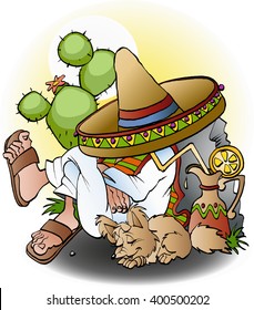 Mexican siesta cartoon illustration vector drawing