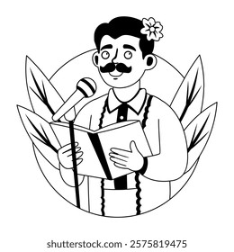 Mexican singer illustration in glyph style 