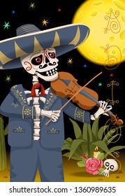 Mexican skeleton. Day of the dead holiday. Mexican party illustration.