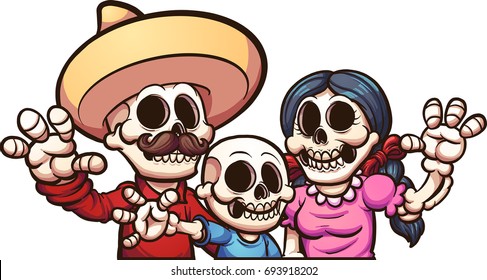 Mexican skeleton family. Vector clip art illustration with simple gradients. Each on a separate layer. 