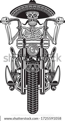 mexican skeleton riding a chopper motorcycle