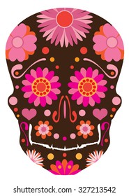 Mexican Skull Art for Halloween and Dia de Los Muertos Isolated on White Background  Color Vector Illustration