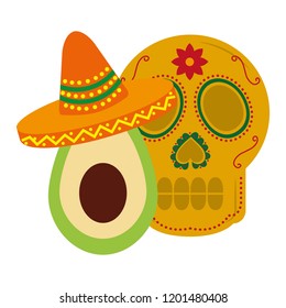 mexican skull avocado and hat mexican