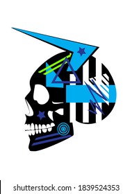 Calavera mexicana, diablo azul con cuernos, ilustración vectorial 