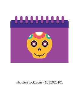 Mexican skull in calendar flat style icon design, Mexico culture theme Vector illustration