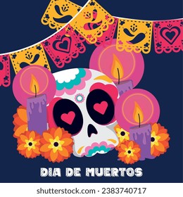 Mexican skull with candles dia de los muertos poster Vector