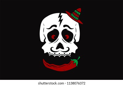 Mexican Skull and chili peppers