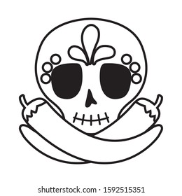 Mexican skull and chillis design, Mexico culture tourism landmark latin and party theme Vector illustration