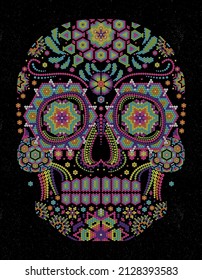 mexican skull colorful aztec huichol