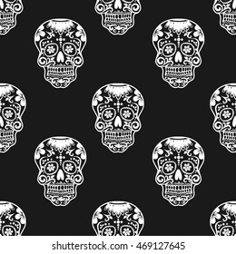 Mexican skull for the day of dead illustration seamless pattern background