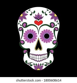 Mexican skull decorated with flowers. Vector image to the day of the dead.