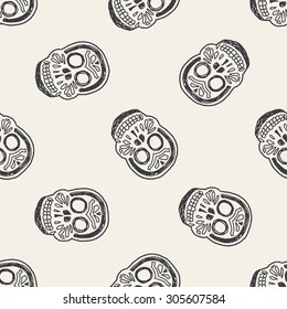 mexican skull doodle seamless pattern background