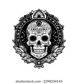 Mexican skull emblem logo capture the rich heritage and symbolism of Mexico, perfect for designs that celebrate Mexican culture and tradition.