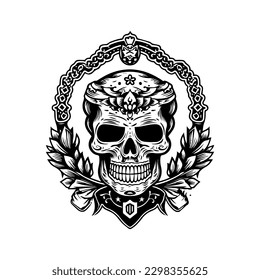 Mexican skull emblem logo capture the rich heritage and symbolism of Mexico, perfect for designs that celebrate Mexican culture and tradition.