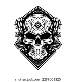 Mexican skull emblem logo capture the rich heritage and symbolism of Mexico, perfect for designs that celebrate Mexican culture and tradition.