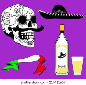 mexican skull floriture and drinkin vector format very easy to edit