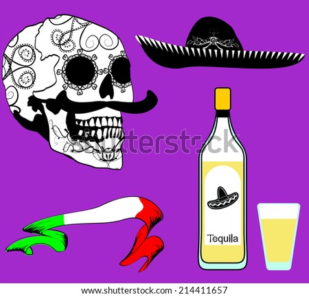 mexican skull floriture and drinkin vector format very easy to edit