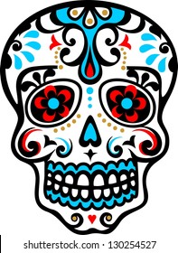 mexican skull - flower ornament - el dia de los muertos - day of the dead - vector image