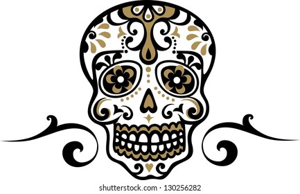 cráneo mexicano - adorno floral - el dia de los muertos - Día de los muertos - imagen vectorial