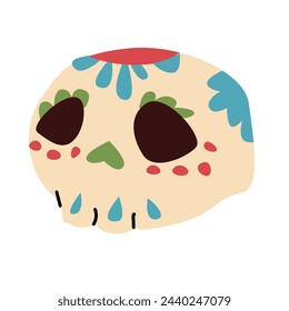 mexican skull with folk ornament isolated icon, three-quarter side view. Vector illustration can used for stickers, t-shirt design. 