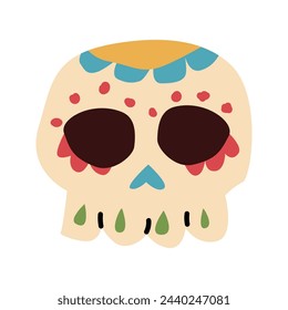 mexican skull with folk ornament isolated icon, front view. Vector illustration can used for stickers, t-shirt design. 