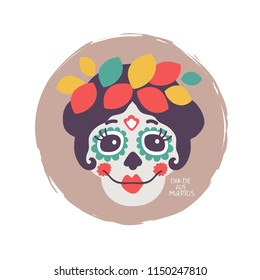 Mexican skull girl. Vector cartoon illustration. Isolated.