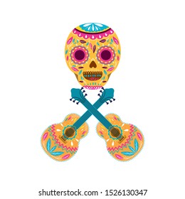 mexican skull with guitar icon vector illustration design