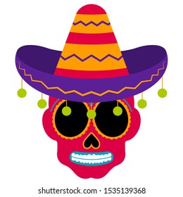 Mexican skull with a hat. Day of the dead - Vector illustration
