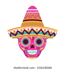 mexican skull with hat isolated icon vector illustration design