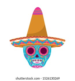 mexican skull with hat isolated icon vector illustration design