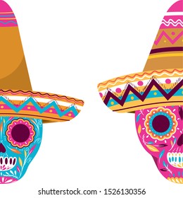 mexican skull with hat isolated icon vector illustration design