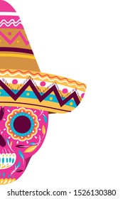 mexican skull with hat isolated icon vector illustration design