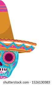 mexican skull with hat isolated icon vector illustration design