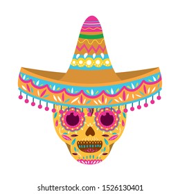 mexican skull with hat isolated icon vector illustration design