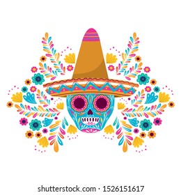 mexican skull with hat isolated icon vector illustration design