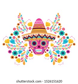 mexican skull with hat isolated icon vector illustration design