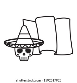 Mexican skull with hat and map design, Mexico culture tourism landmark latin and party theme Vector illustration