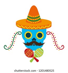 mexican skull with hat maracas decoration