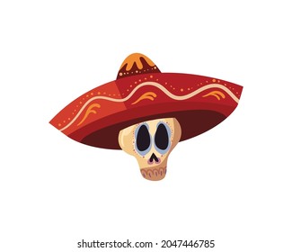 Calavera mexicana con sombrero de fondo blanco