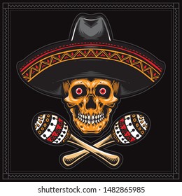 mexican skull with hat vector