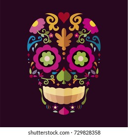 Mexican skull for holiday painted in floral florets vector illustration