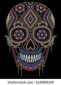 mexican skull huichol colorful design