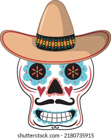 Mexican skull isolated on white background illustration