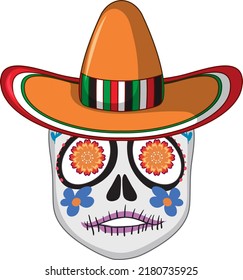 Mexican skull isolated on white background illustration