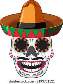 Mexican skull isolated on white background illustration