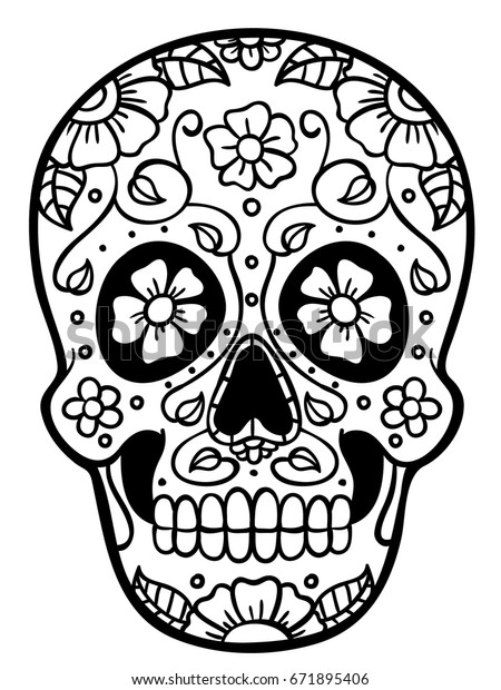 Mexican Skull Line Art 2 Stock Vector (Royalty Free) 671895406