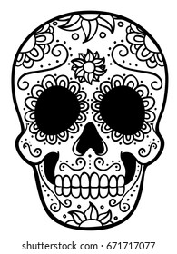 Mexican Skull Line Art